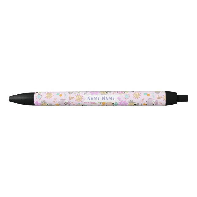 Stylo Noir Hibou Rose Pastel   (Devant)