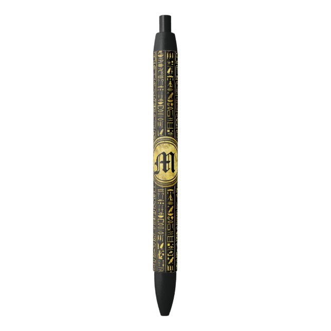 Stylo Noir Hiéroglyphes antiques égyptiens d'or de monogramme (devant Vertical)