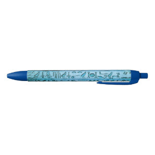 Stylo Noir Hiéroglyphes Bleus d'Égypte antique