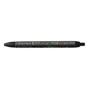 Stylo Noir Hiéroglyphes égyptiens Abalone motif d'or
