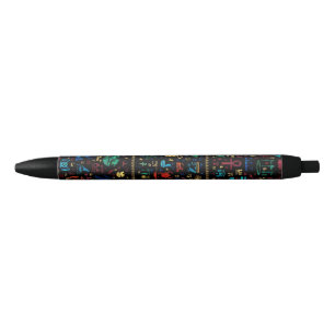 Stylo Noir Hiéroglyphes égyptiens anciens - Marbre coloré