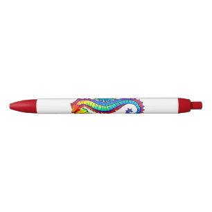 Stylo Noir Hippocampe polygonal arc-en-ciel