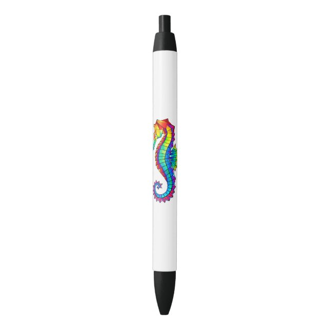Stylo Noir Hippocampe polygonal arc-en-ciel (devant Vertical)