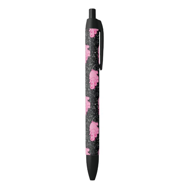 Stylo Noir Hippopotame rose Cute Hippopotame souriant (Bas (Vertical))