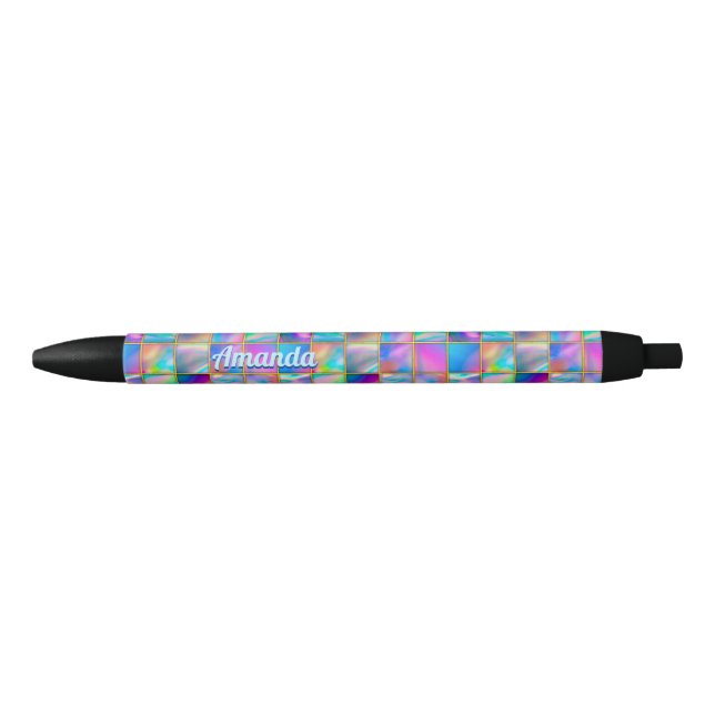 Stylo Noir Holographe élégant tendance fausse or géométrique (Devant)