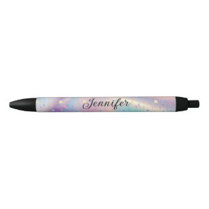 Stylo Noir holographique floral botanique personnalisée styli