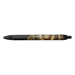 Stylo Noir Horloge Steampunk avec des engrenages anciens