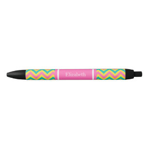 Stylo Noir Hot rose 2 Ananas Turquoise LG Chevron Nom Monogra