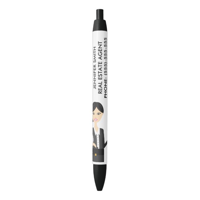 Stylo Noir Illustration De Femme D'Affaires Avec Des Informat (devant Vertical)