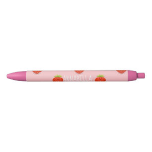 Stylo Noir Illustration de la fraise Cute kawaii