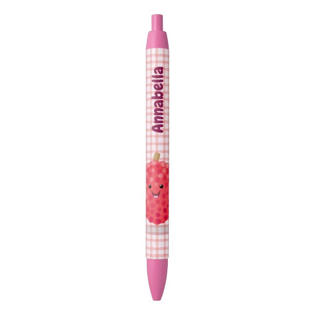 Stylo Noir Illustration de litchee rose mignon (devant Vertical)