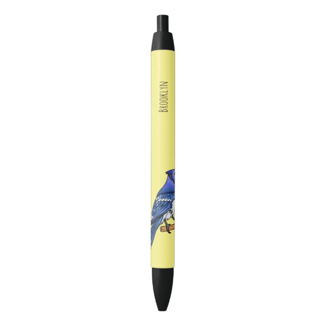 Stylo Noir Illustration d'oiseau de jay bleu (devant Vertical)