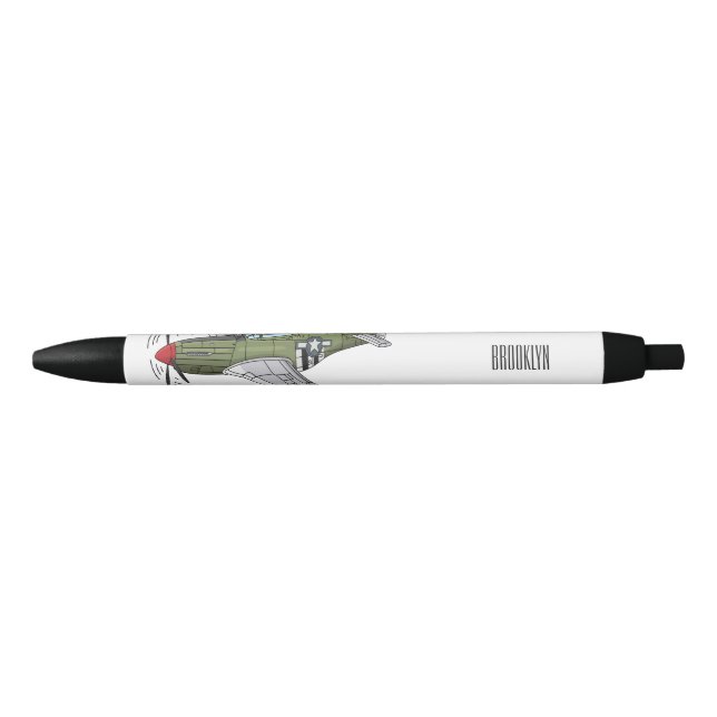 Stylo Noir Illustration d'un avion militaire (Devant)