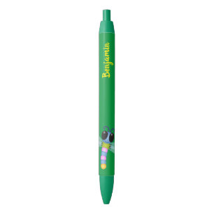 Stylo Noir Illustration d'une libellule bleu et rose