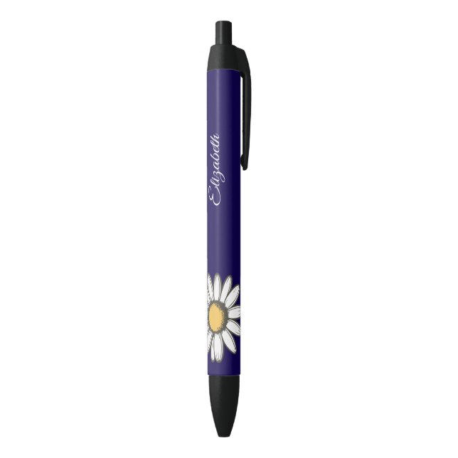 Stylo Noir Illustration florale tendance Daisy Navy Pen (Bas (Vertical))
