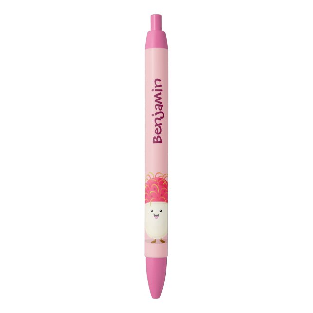 Stylo Noir Illustration mignon du ramboutan rose (devant Vertical)