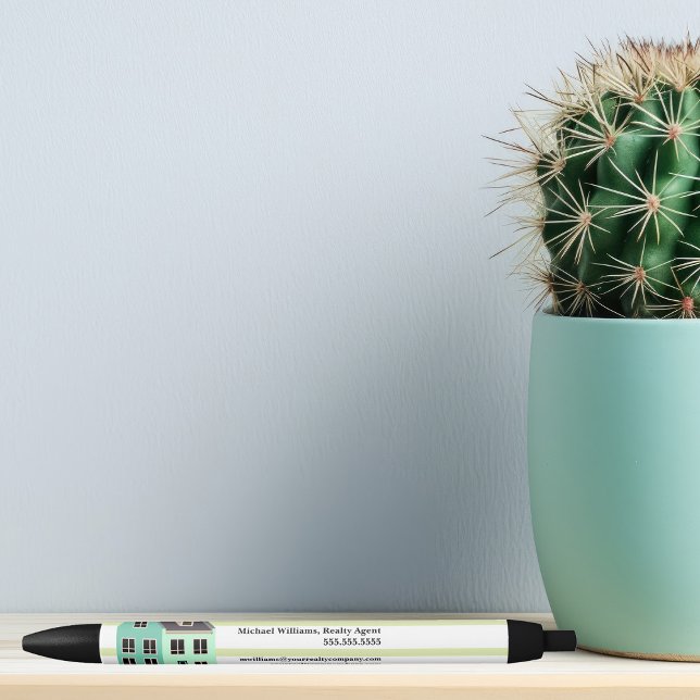 Stylo Noir Immobilier Maison de société moderne Vert rayé (Créateur téléchargé)