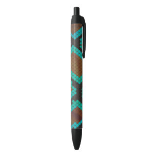 Stylo Noir Impression Brown et Turquoise de serpent