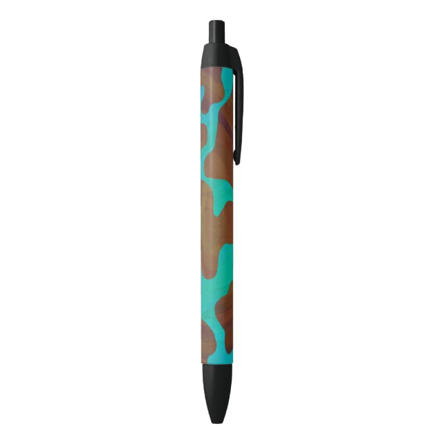 Stylo Noir Impression Brown et Turquoise de vache (Bas (Vertical))
