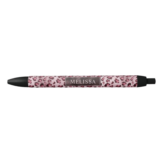 Stylo Noir Impression d'animal léopard rose avec faux foil et (Devant)