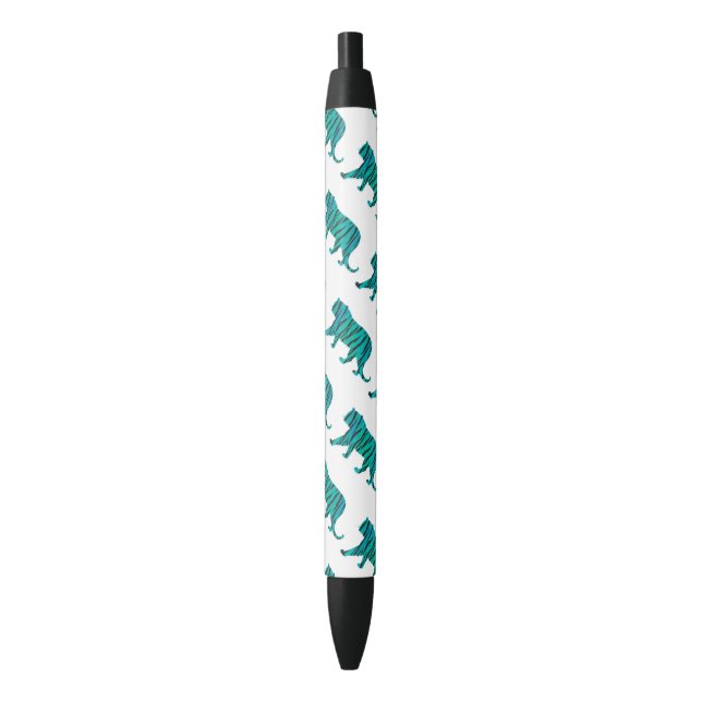 Stylo Noir Impression Tigre Noir et Sarcelle (devant Vertical)