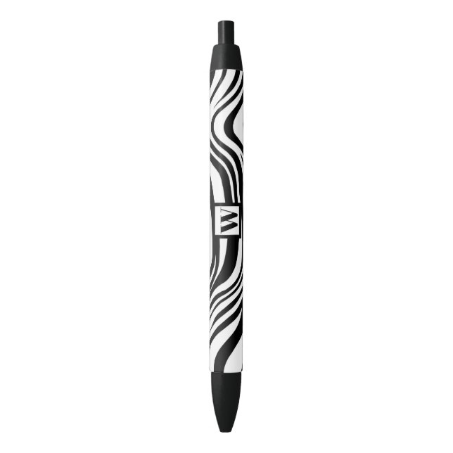 Stylo Noir Impression Zèbre Blanc Noir Tendance Avec Monogram (devant Vertical)