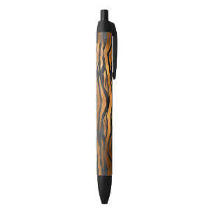 Stylo Noir Imprimé Animalier Rayures de Tigre Noir Brun Glamo