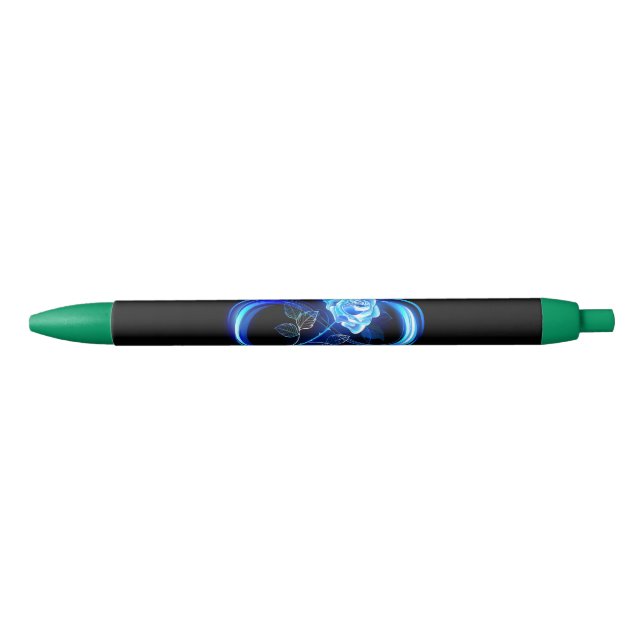 Stylo Noir Infini lumineux avec rose bleue (Devant)