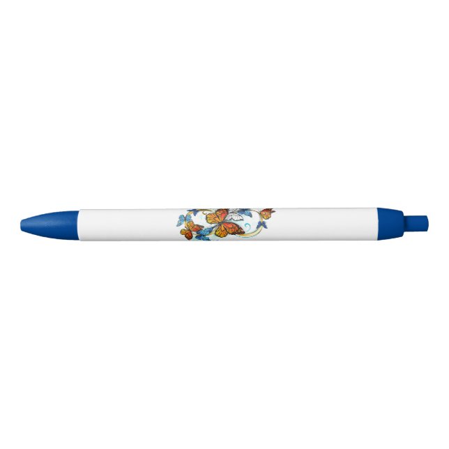 Stylo Noir Infinité de papillons monarques (Devant)