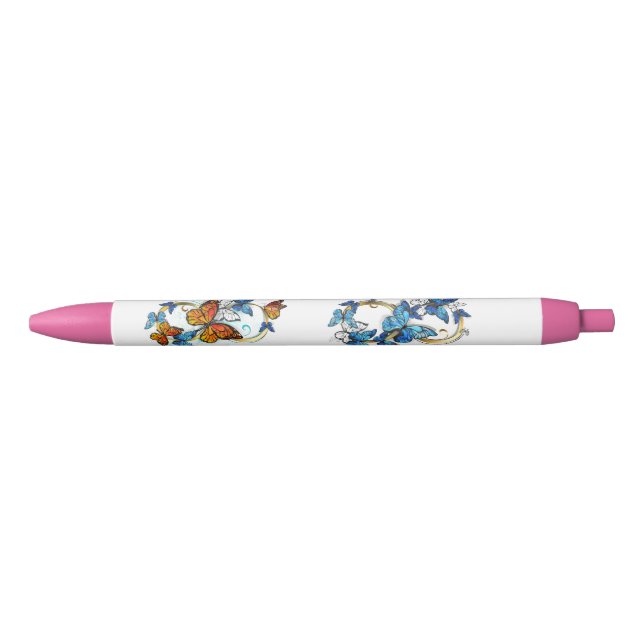 Stylo Noir Infinité de papillons monarques (Devant)