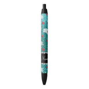 Stylo Noir Infirmière à parties scintillant bleues de nom p