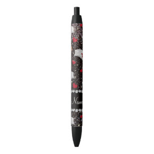 Stylo Noir Infirmière à parties scintillant noire de nom pe