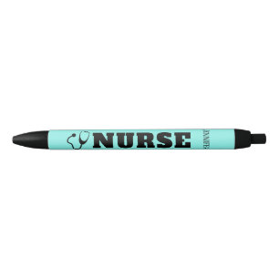 Stylo Noir Infirmière personnalisée Stethoscope Turquoise b