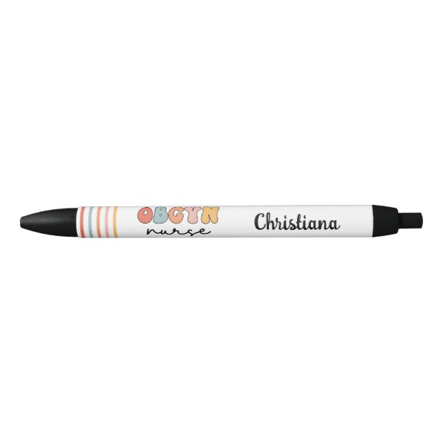 Stylo Noir Infirmière Retro OBGYN personnalisée (Devant)