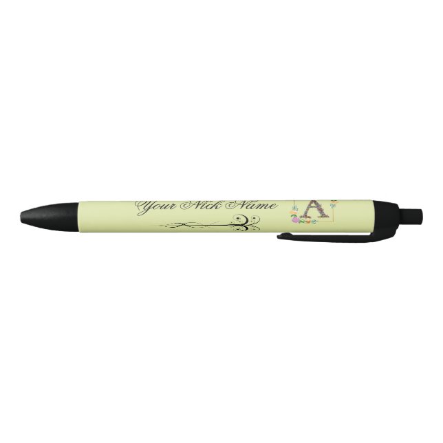 Stylo Noir Initiale florale élégante A (Bas)