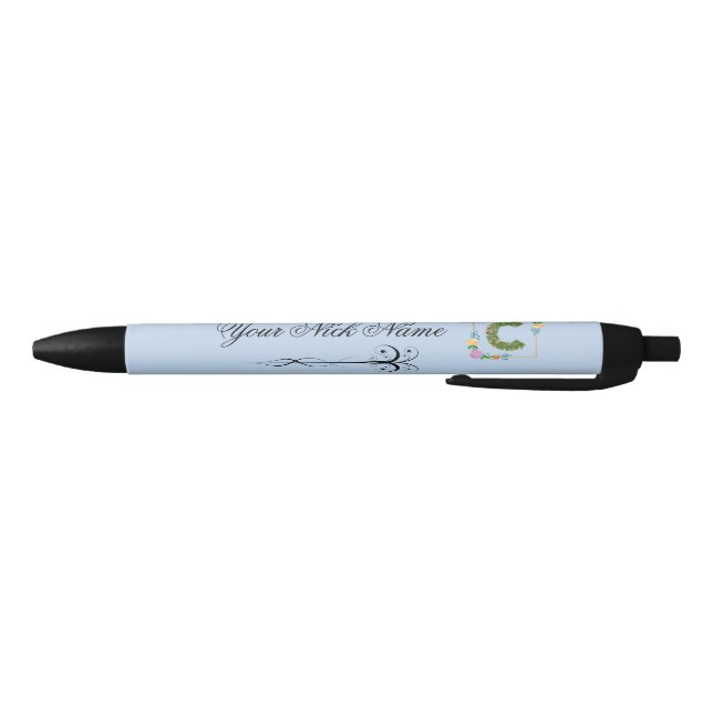 Stylo Noir Initiale florale élégante C (Bas)