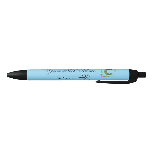Stylo Noir Initiale florale élégante C (Bas)