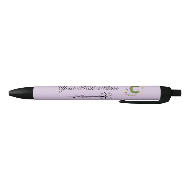 Stylo Noir Initiale Florale Élégante C (Bas)