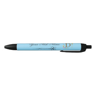 Stylo Noir Initiale florale élégante D