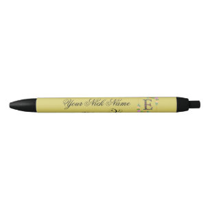 Stylo Noir Initiale Florale Élégante E