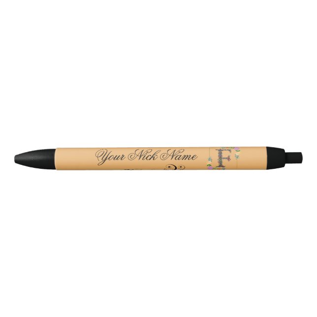 Stylo Noir Initiale florale élégante F (Devant)