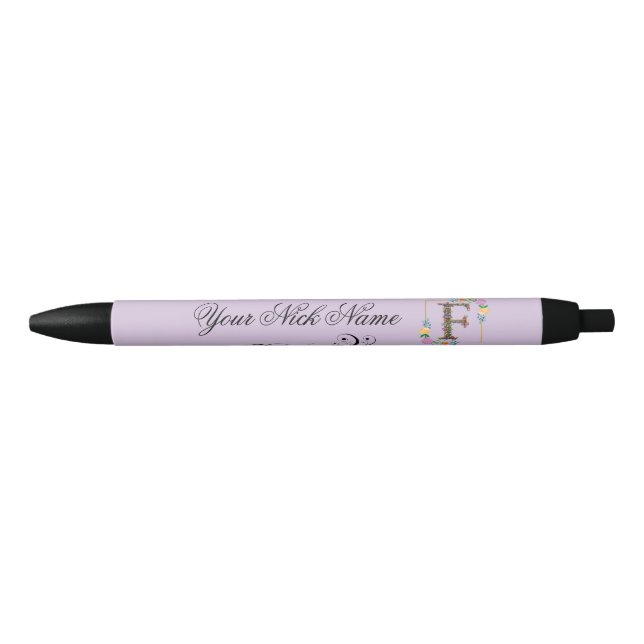 Stylo Noir Initiale florale élégante F (Devant)