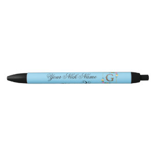 Stylo Noir Initiale florale élégante G