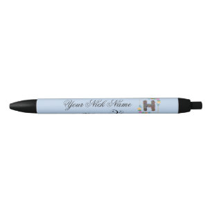 Stylo Noir Initiale Florale Élégante H