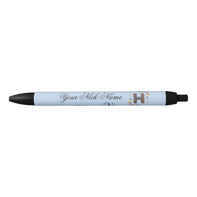 Stylo Noir Initiale Florale Élégante H (Devant)
