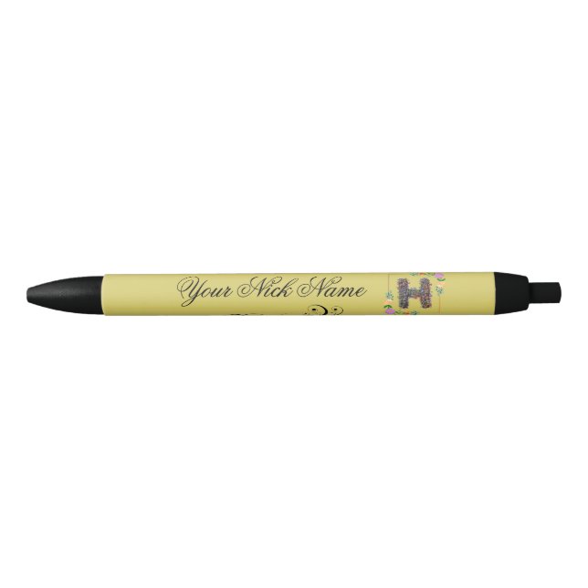 Stylo Noir Initiale florale élégante H (Devant)