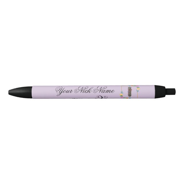 Stylo Noir Initiale florale élégante I (Devant)