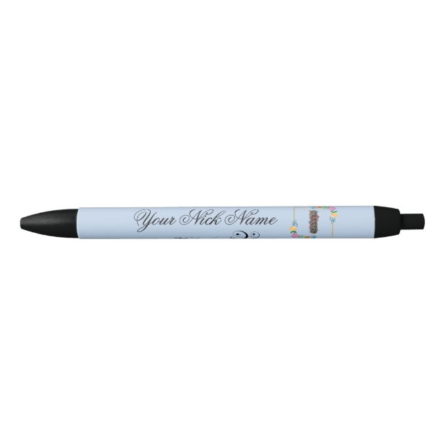 Stylo Noir Initiale florale élégante I (Devant)