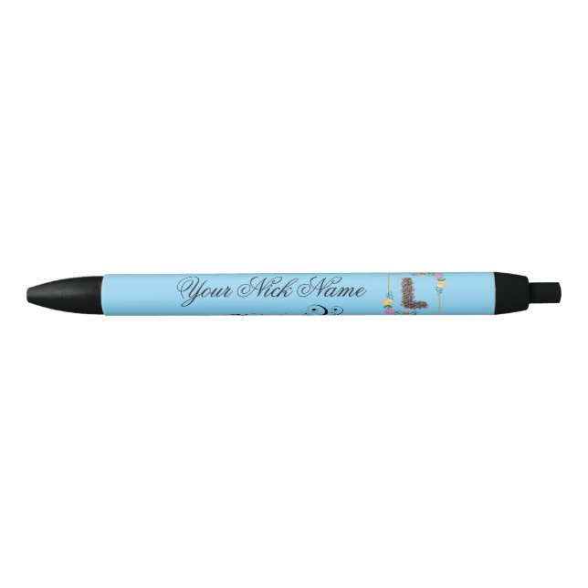Stylo Noir Initiale florale élégante L (Devant)