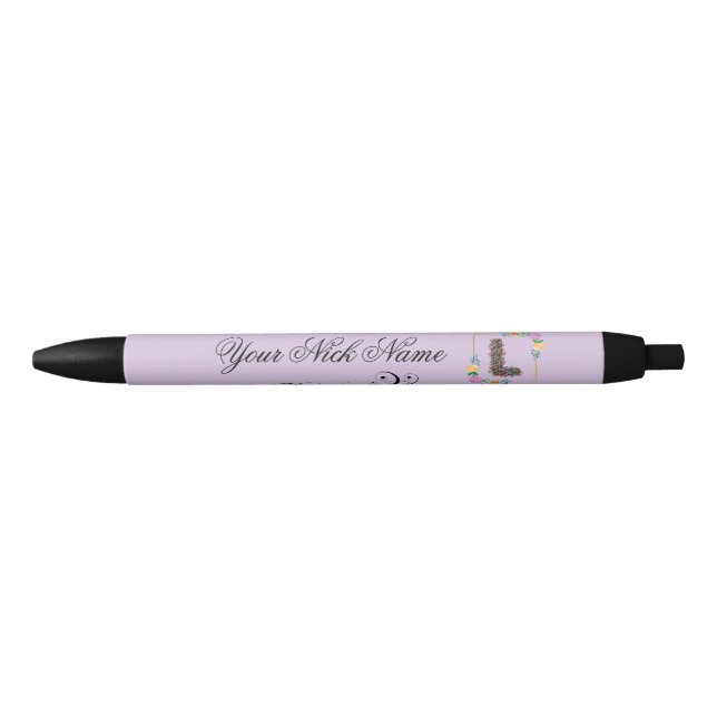 Stylo Noir Initiale florale élégante L (Devant)
